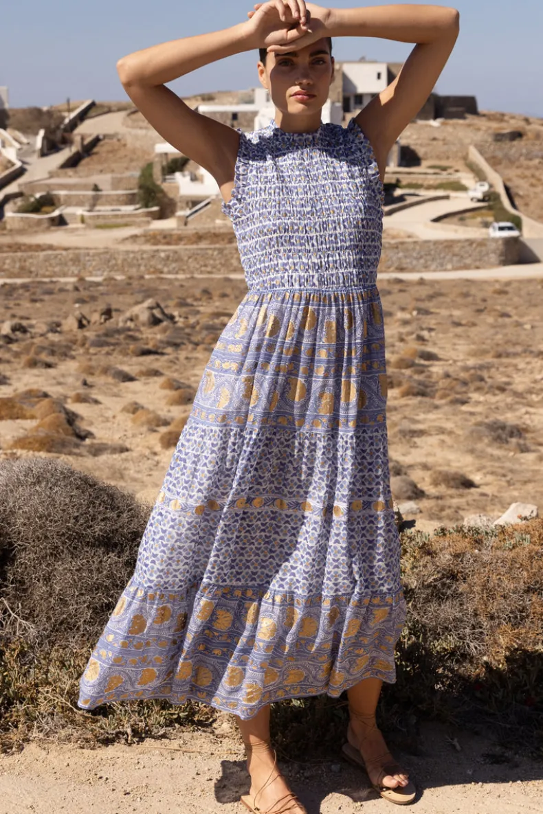 Sleeveless Smocked Maxi- Veranda Blue