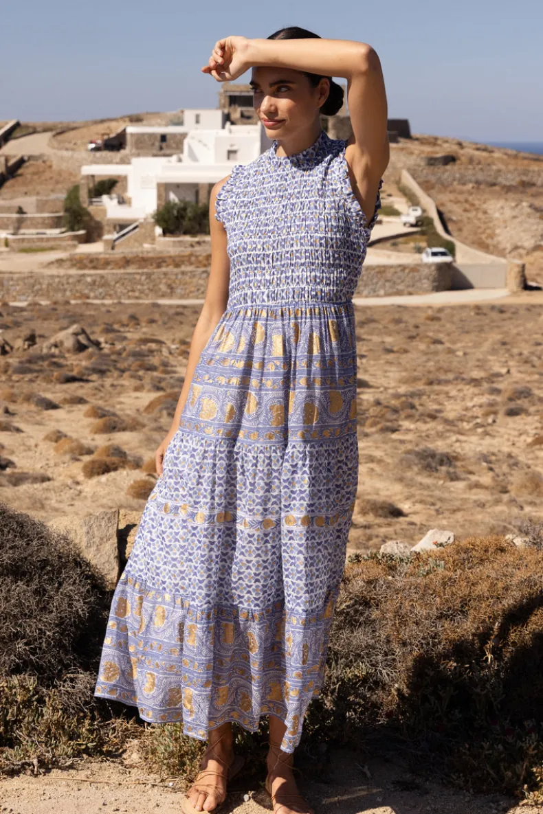 Sleeveless Smocked Maxi- Veranda Blue