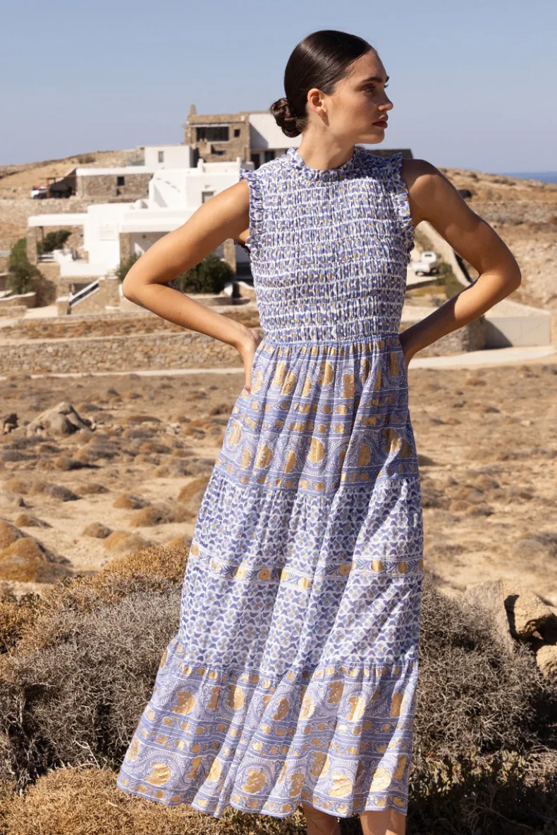 Sleeveless Smocked Maxi- Veranda Blue