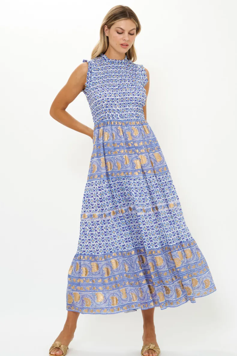 Sleeveless Smocked Maxi- Veranda Blue