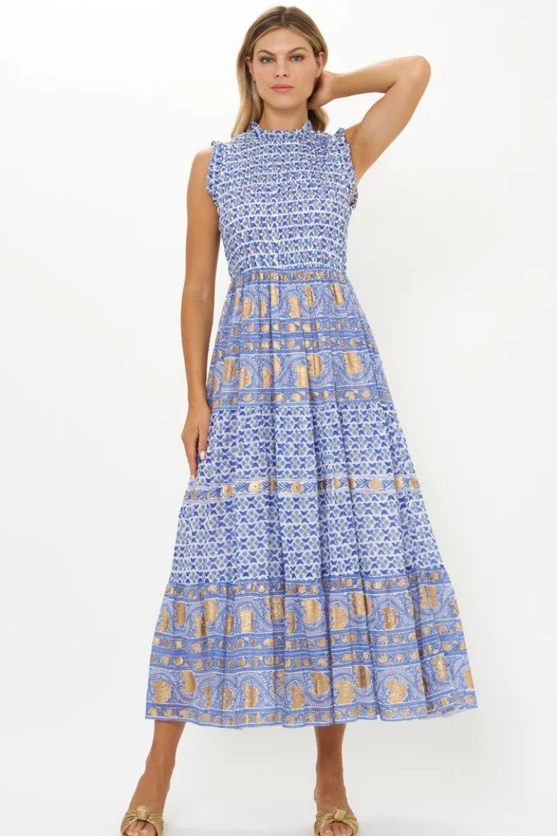 Sleeveless Smocked Maxi- Veranda Blue