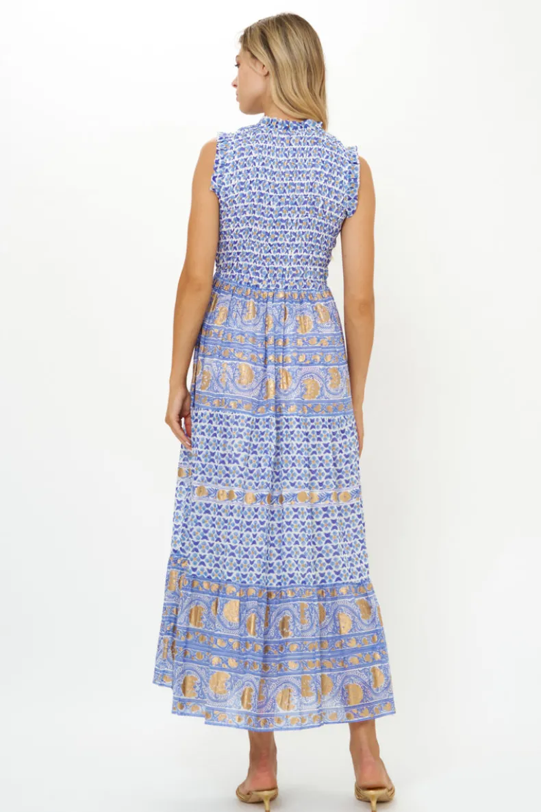 Sleeveless Smocked Maxi- Veranda Blue