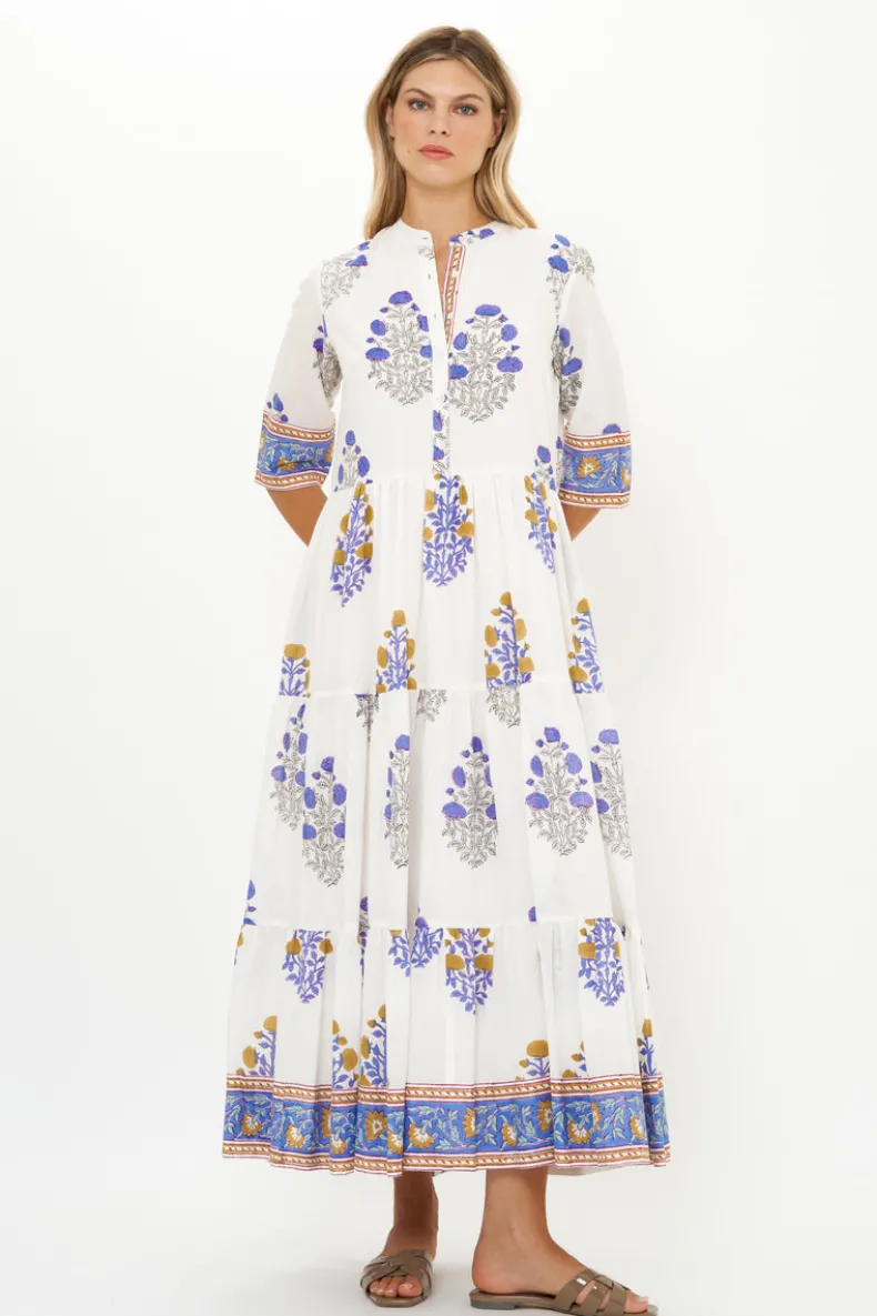 Button Neck 3/4 Sleeve Maxi- Napa Blue