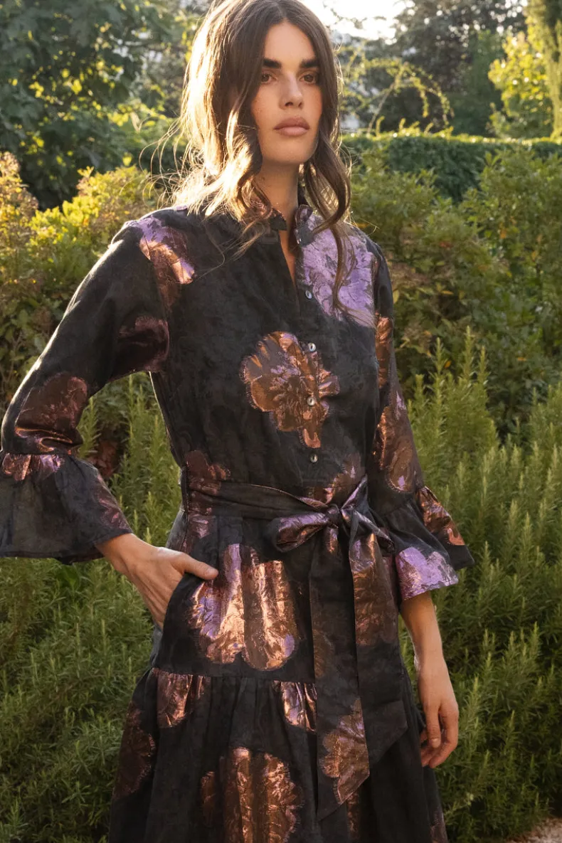 Ruffle Collar Bell Maxi- Rosa Black