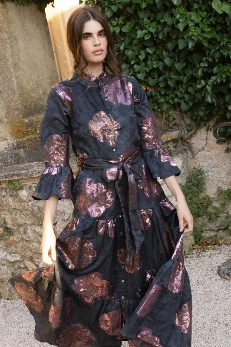 Ruffle Collar Bell Maxi- Rosa Black