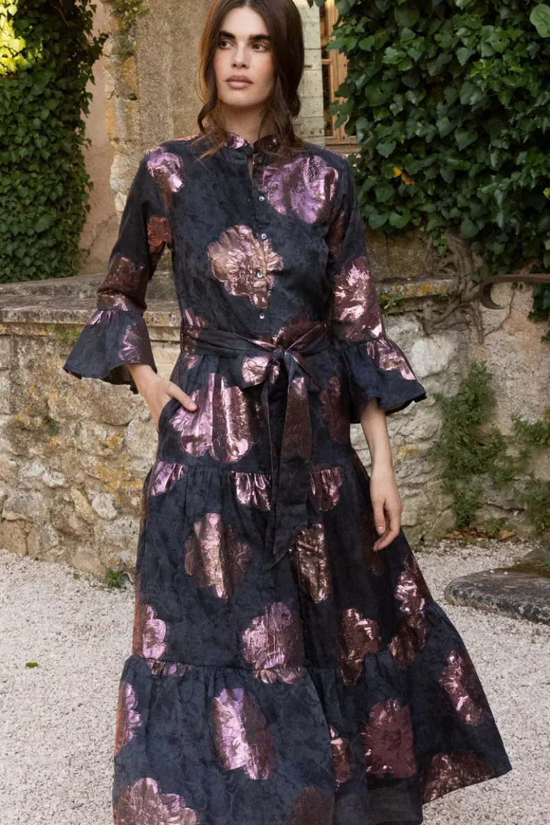 Ruffle Collar Bell Maxi- Rosa Black