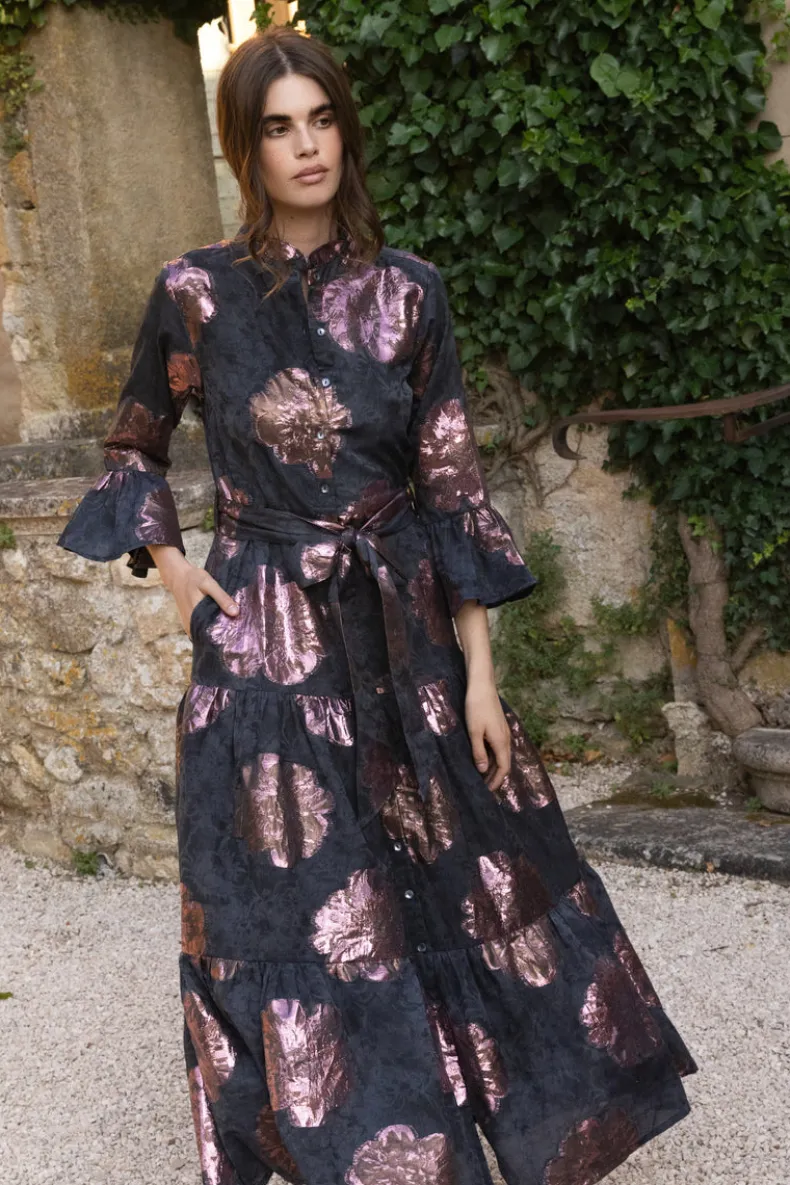 Ruffle Collar Bell Maxi- Rosa Black