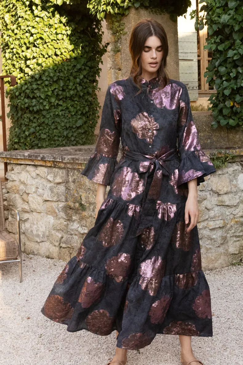 Ruffle Collar Bell Maxi- Rosa Black