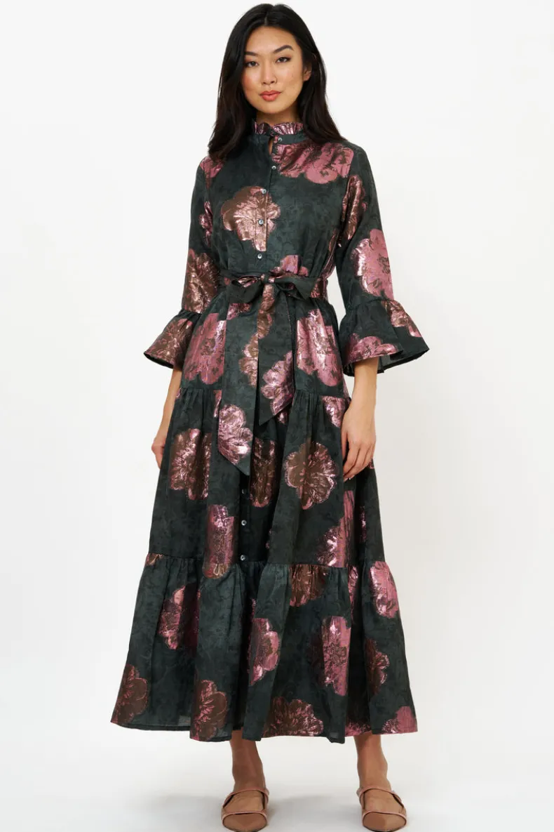 Ruffle Collar Bell Maxi- Rosa Black