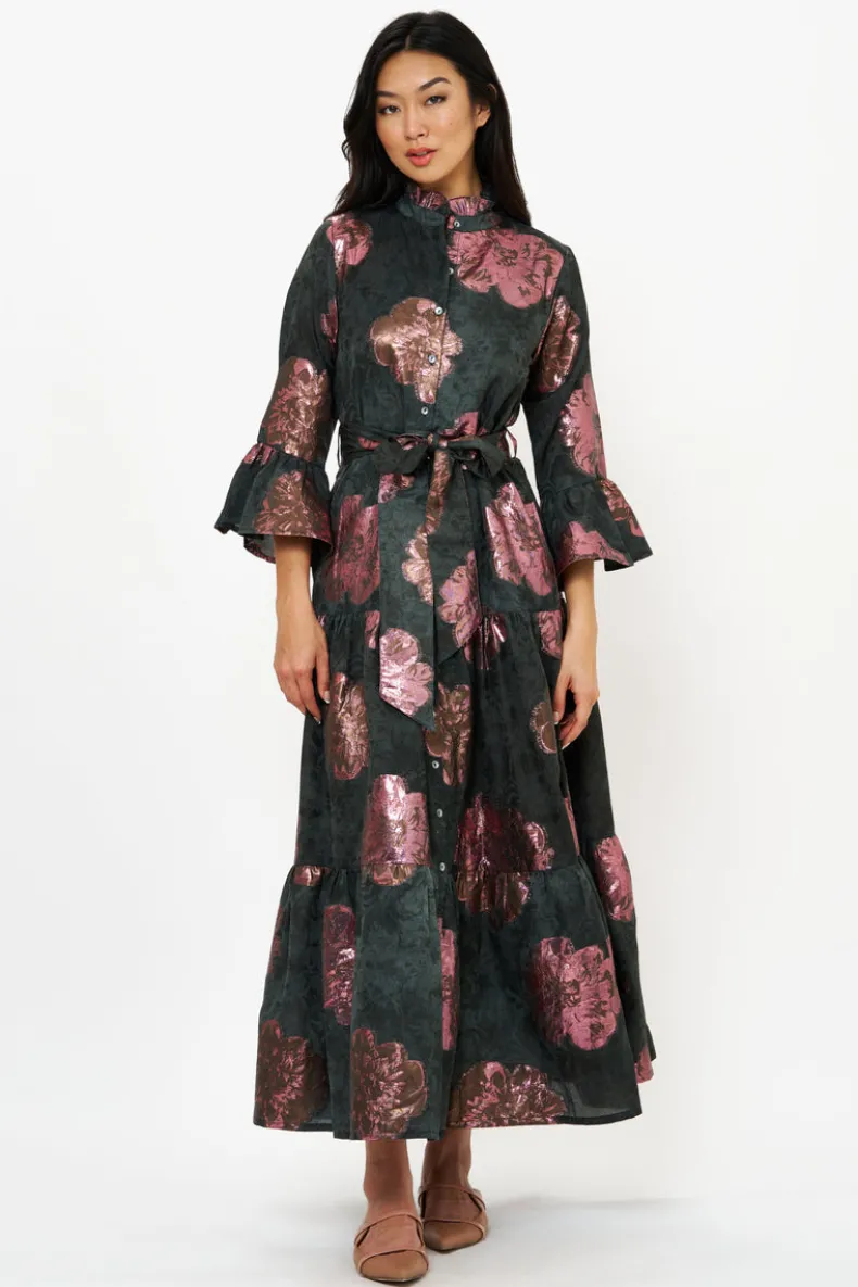 Ruffle Collar Bell Maxi- Rosa Black