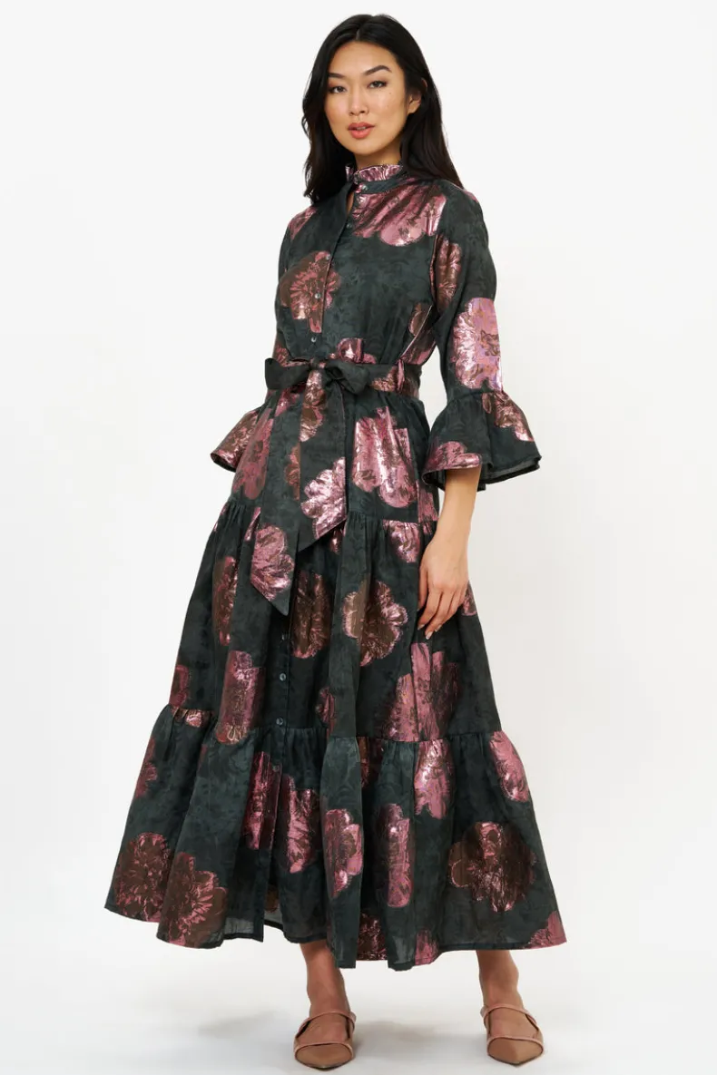 Ruffle Collar Bell Maxi- Rosa Black