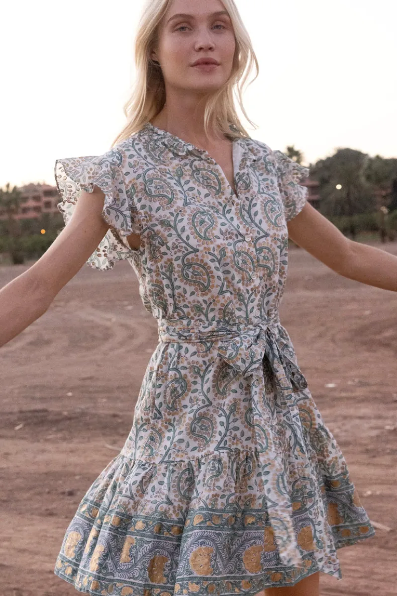 Ruffle Collar Button Mini- Marseille Green