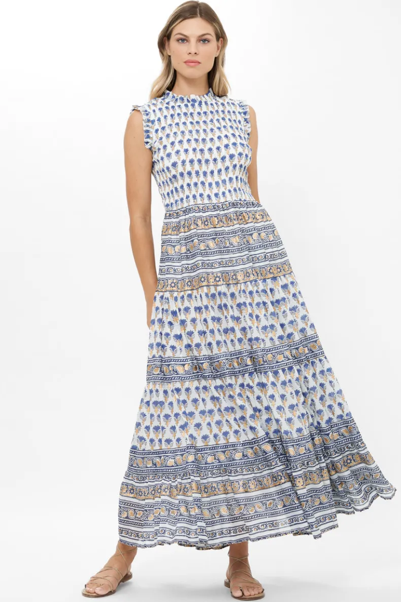 Sleeveless Smocked Maxi- Lotus Navy