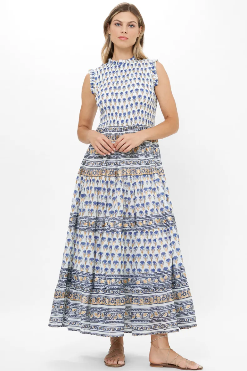 Sleeveless Smocked Maxi- Lotus Navy