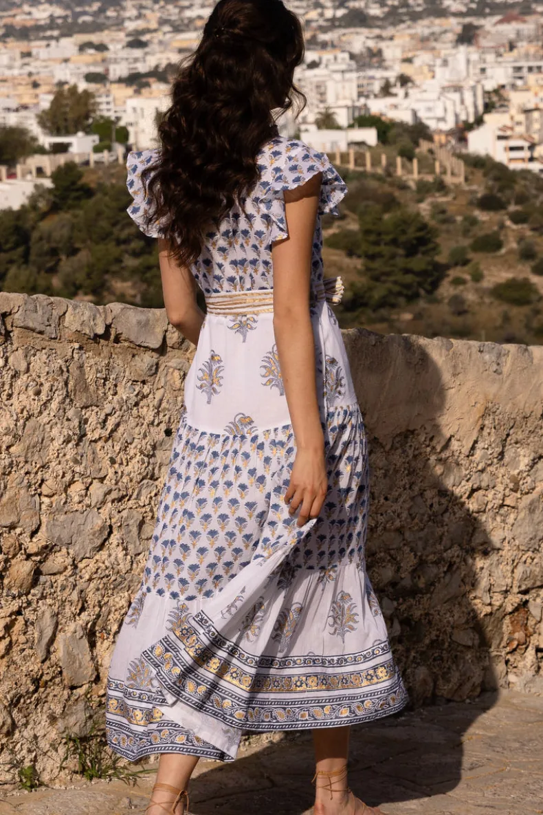 Ruffle Collar Button Maxi- Lotus Navy