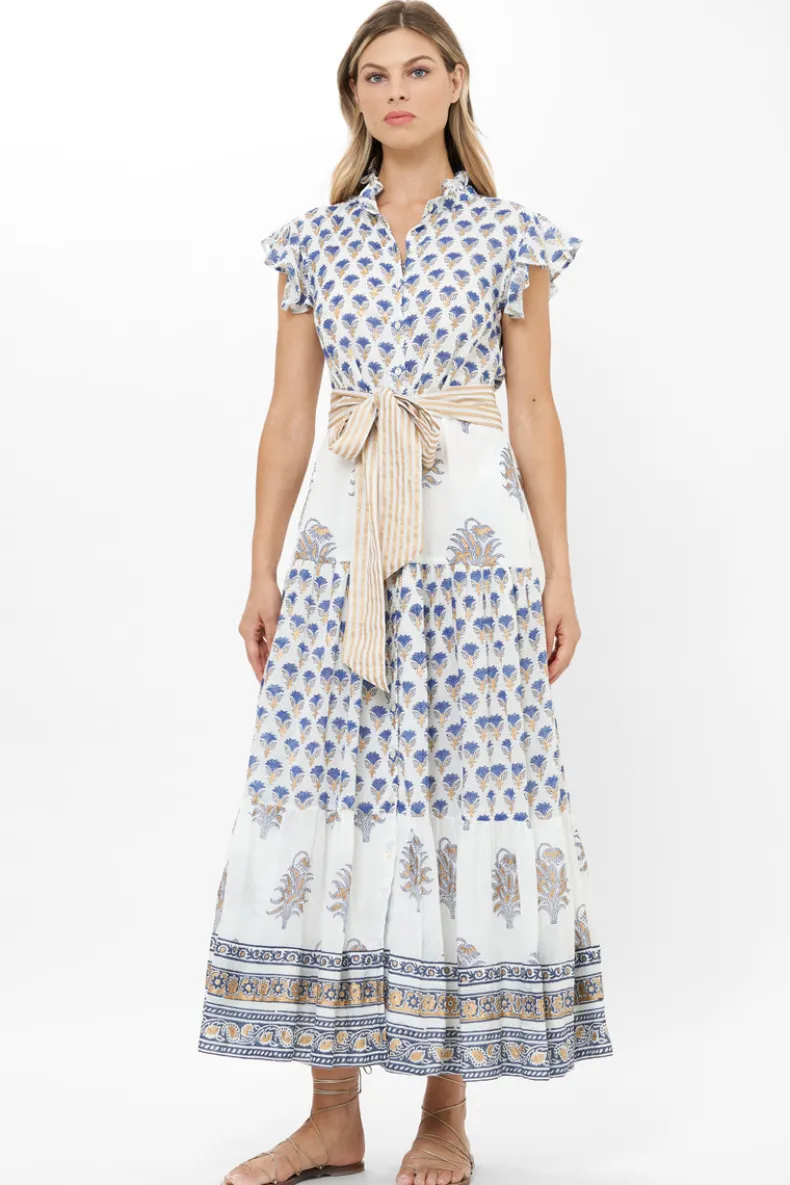 Ruffle Collar Button Maxi- Lotus Navy