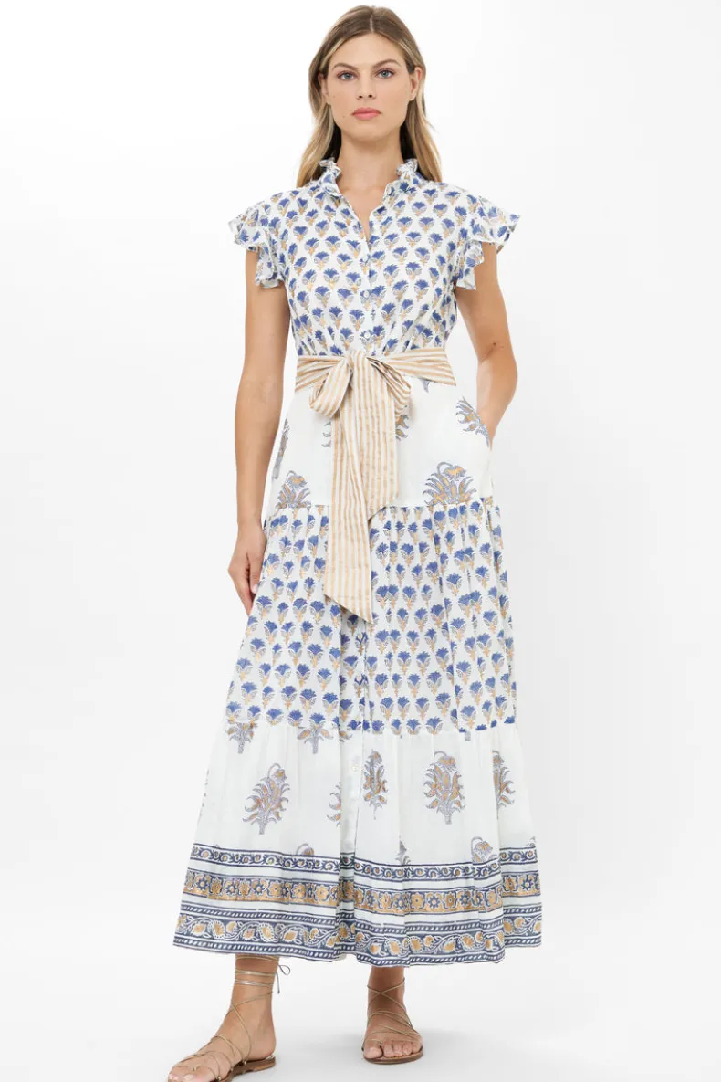 Ruffle Collar Button Maxi- Lotus Navy