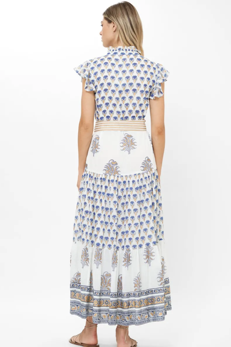 Ruffle Collar Button Maxi- Lotus Navy