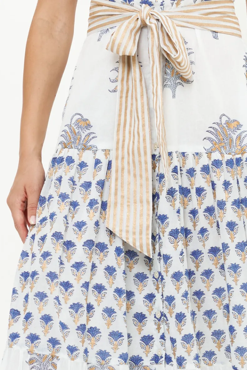 Ruffle Collar Button Maxi- Lotus Navy