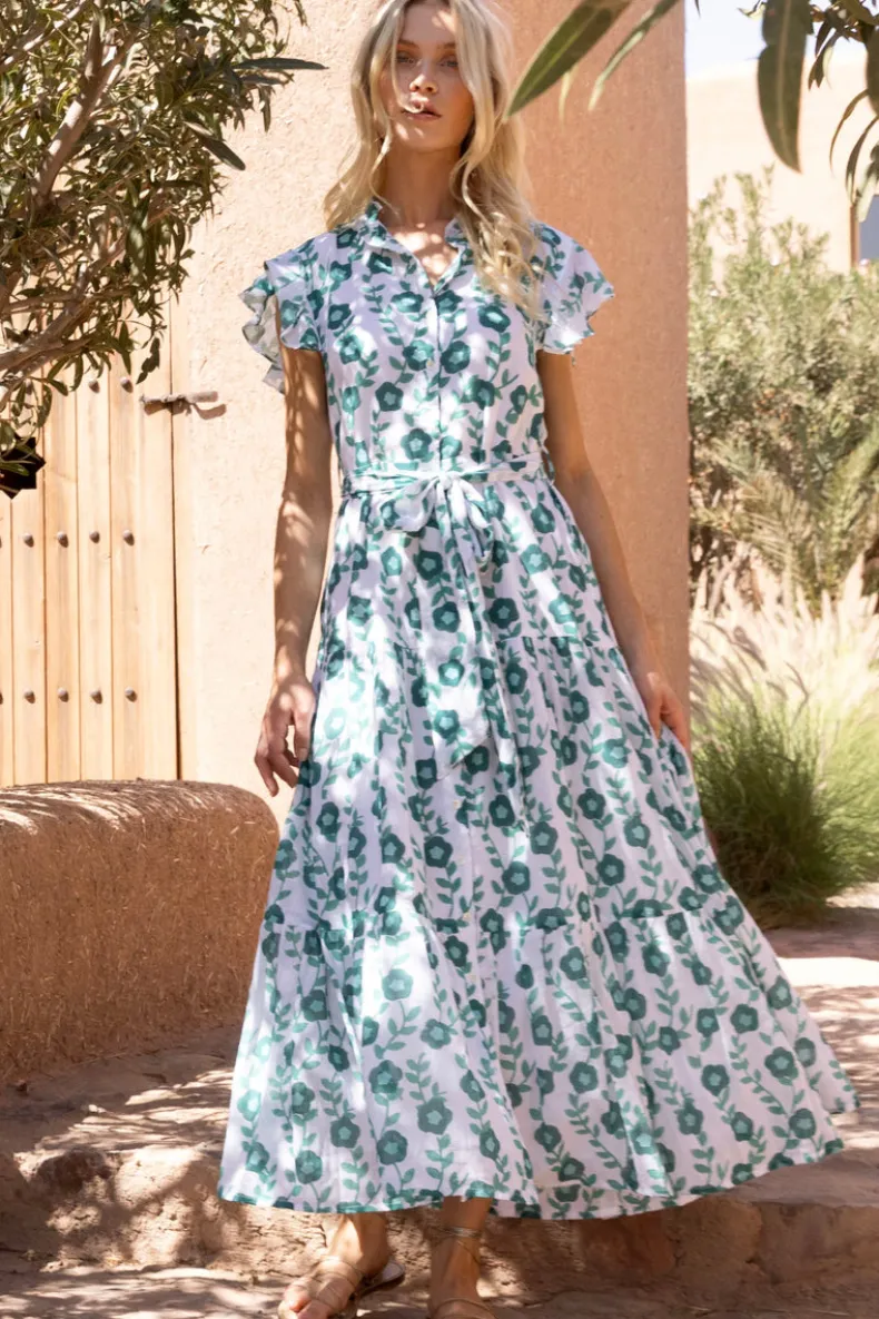 Ruffle Collar Button Maxi- Toscana Green