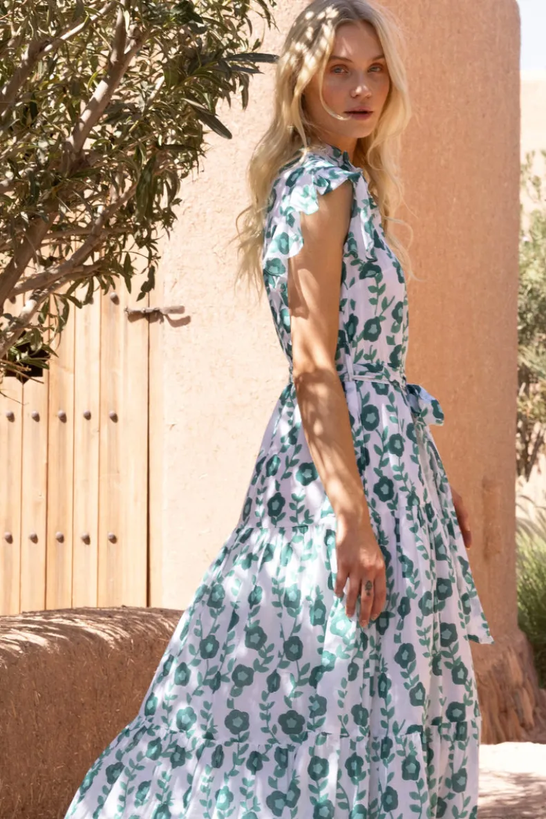 Ruffle Collar Button Maxi- Toscana Green