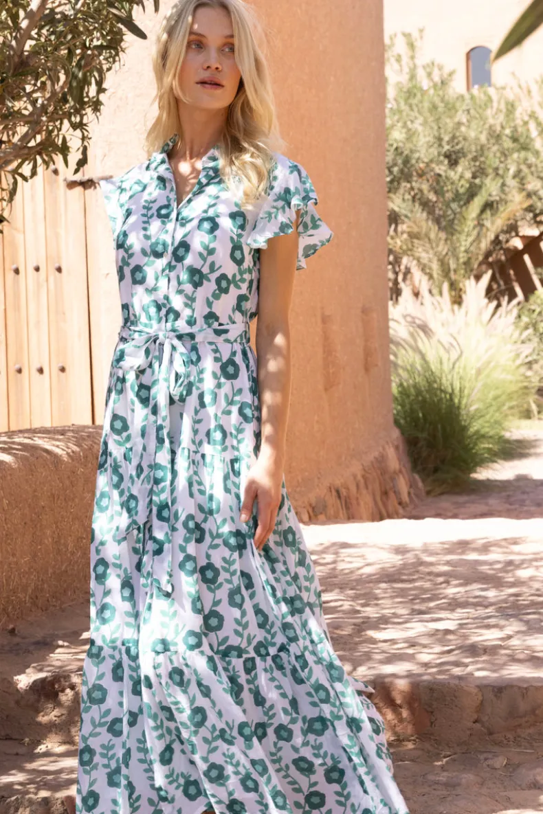 Ruffle Collar Button Maxi- Toscana Green