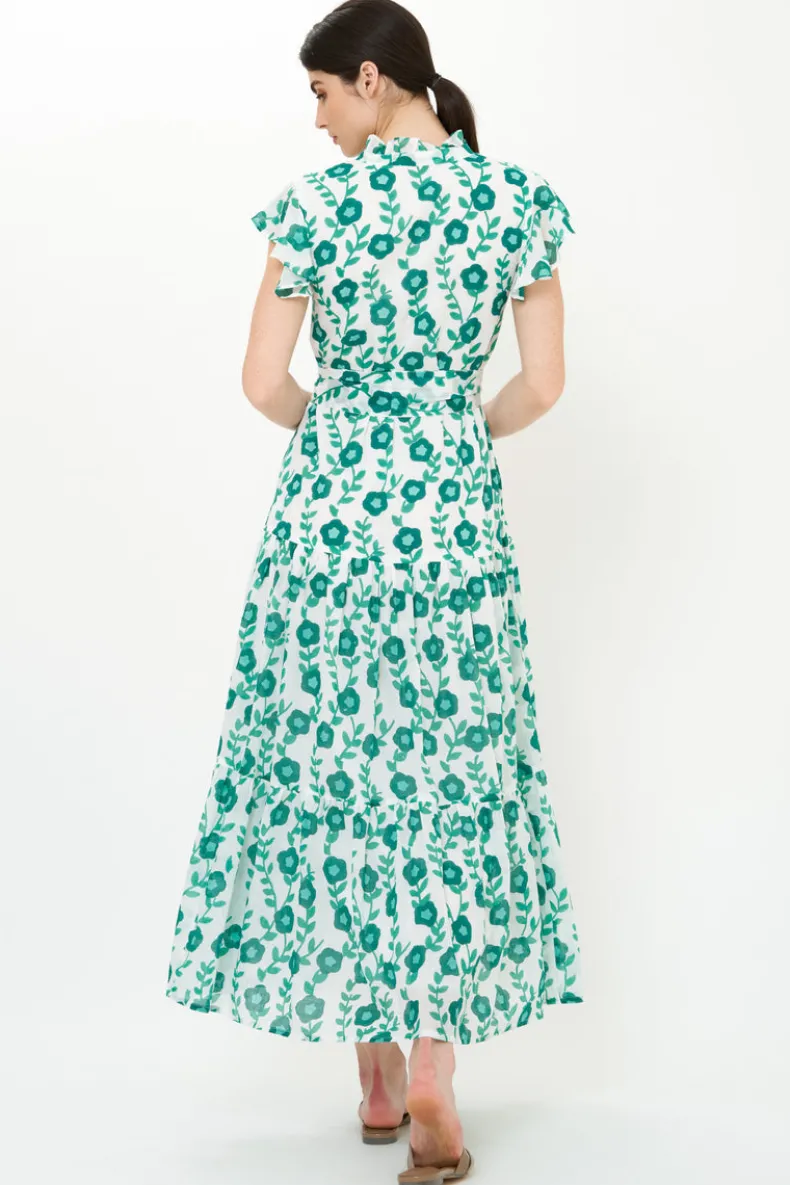 Ruffle Collar Button Maxi- Toscana Green