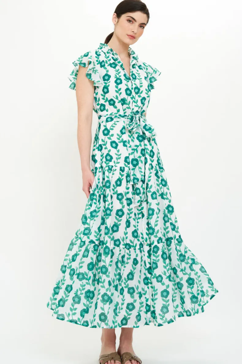 Ruffle Collar Button Maxi- Toscana Green