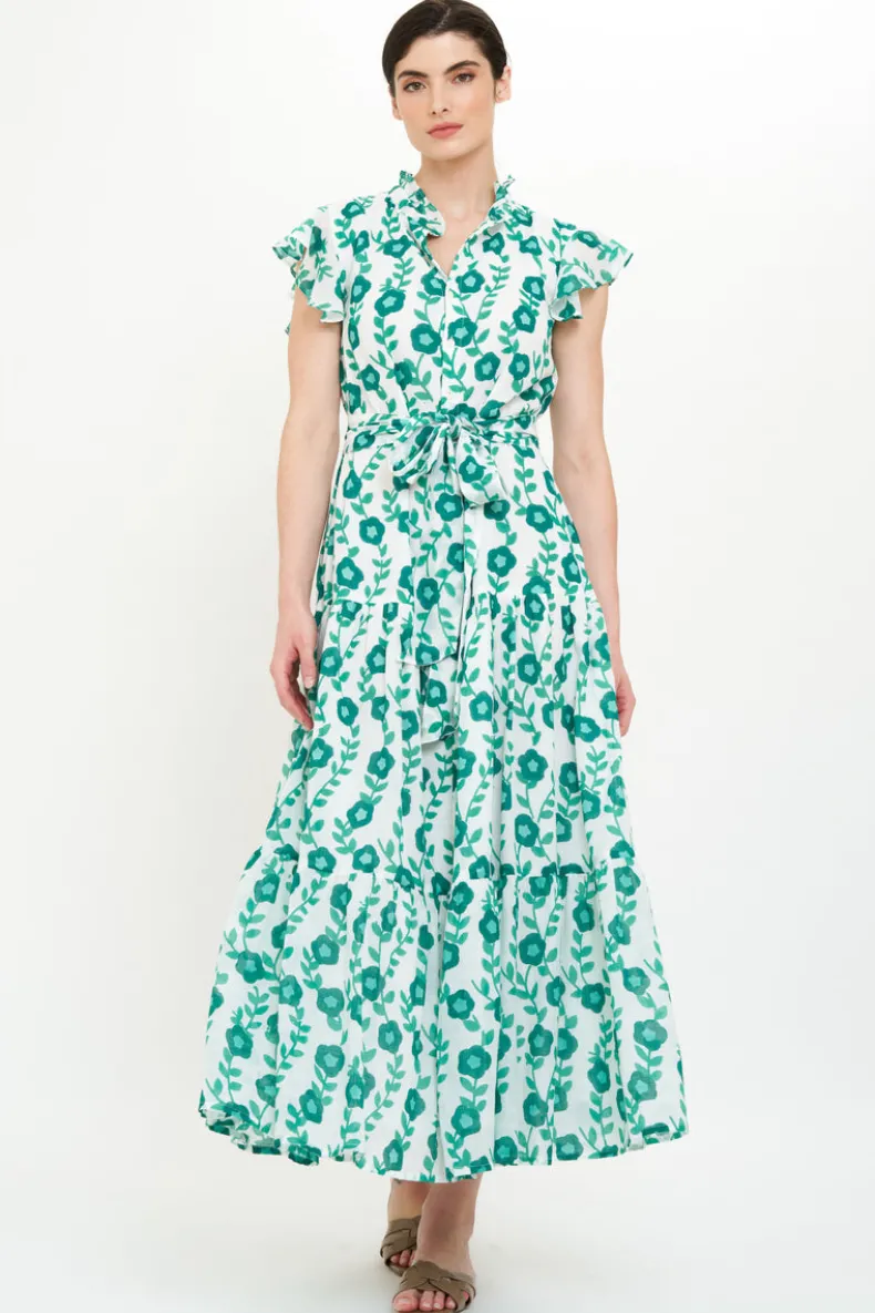 Ruffle Collar Button Maxi- Toscana Green