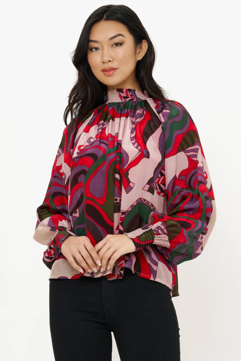 High Neck Blouse- Arabia Crimson