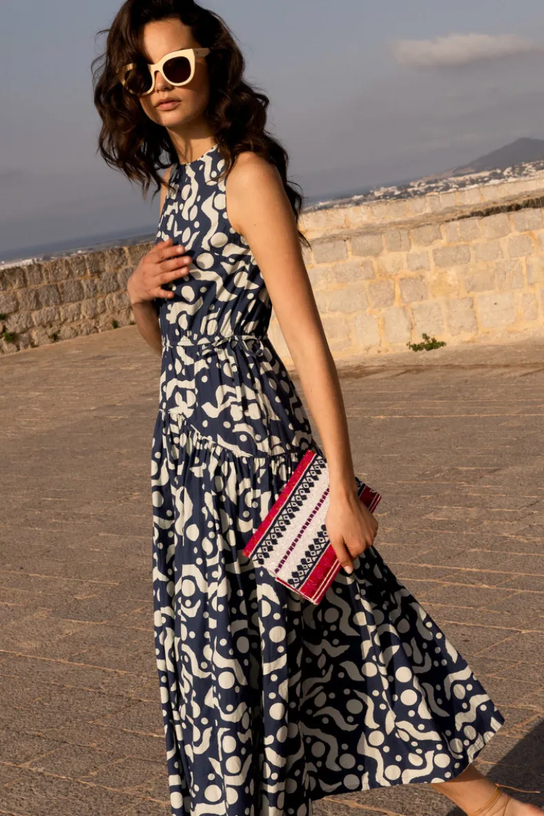 Sleeveless Piped Maxi- Acadia Navy