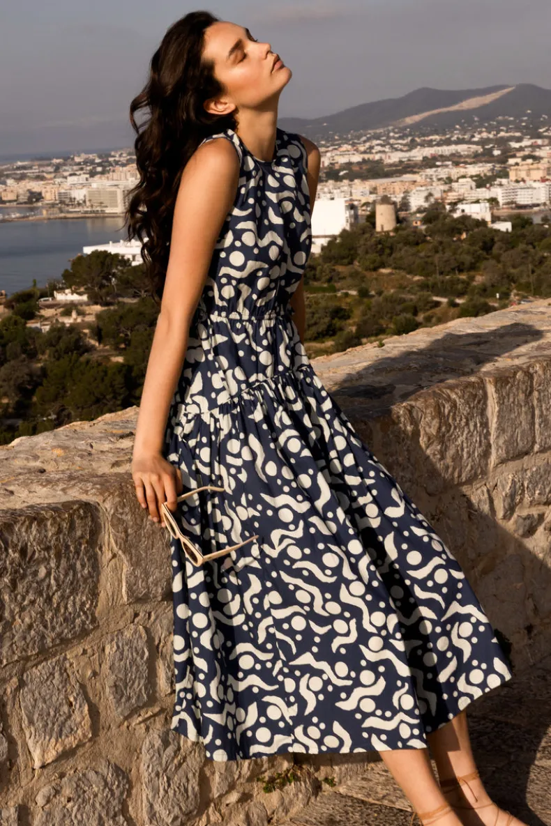 Sleeveless Piped Maxi- Acadia Navy