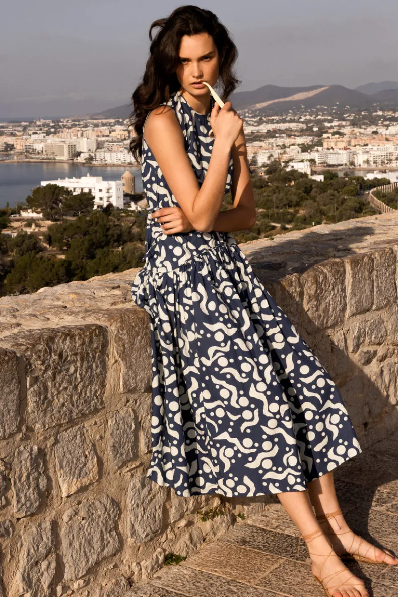 Sleeveless Piped Maxi- Acadia Navy