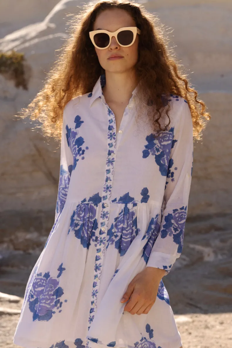 Long Sleeve Shirt Dress Mini- Portofino Blue