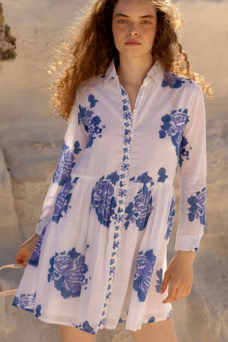 Long Sleeve Shirt Dress Mini- Portofino Blue