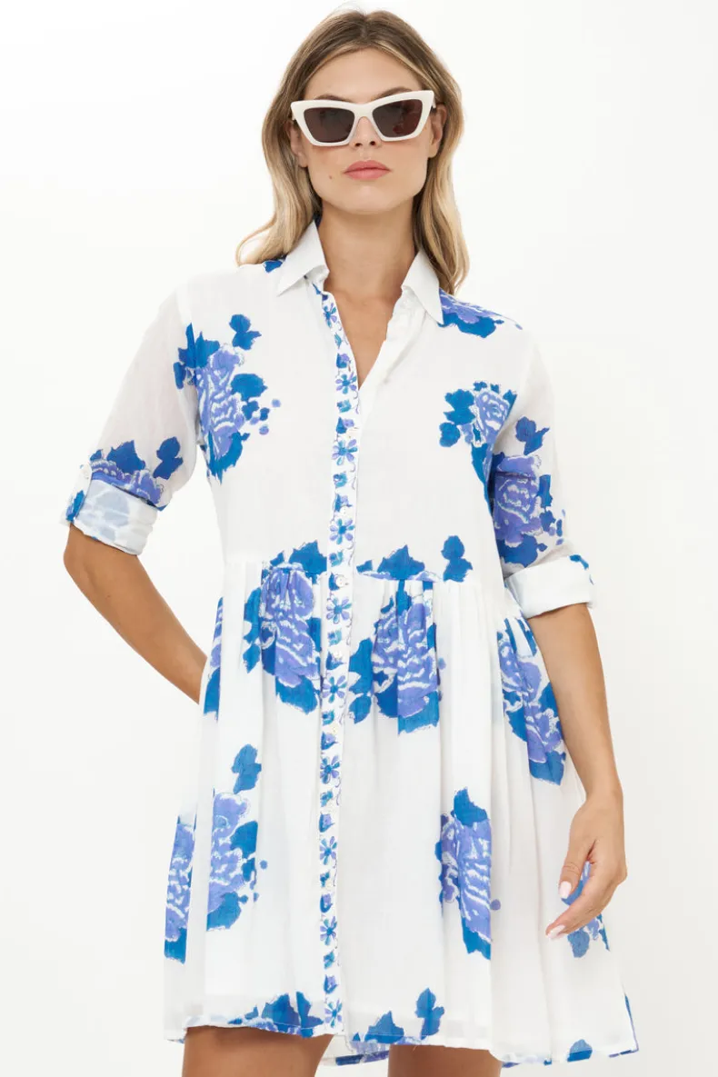 Long Sleeve Shirt Dress Mini- Portofino Blue