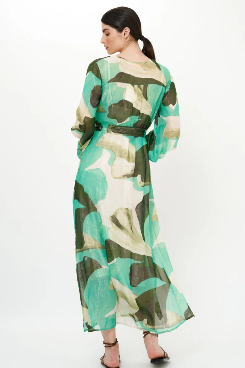 Belted Long Sleeve Shift Maxi- Ginkgo Green