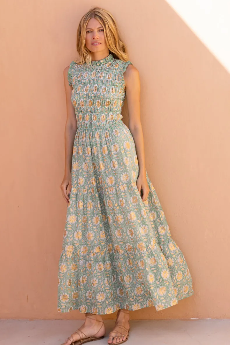 Sleeveless Smocked Maxi- Mughal Green