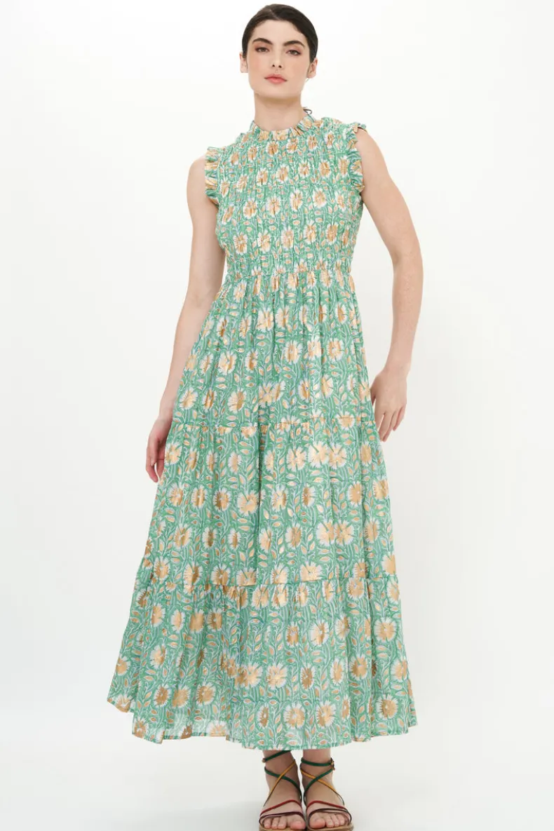 Sleeveless Smocked Maxi- Mughal Green