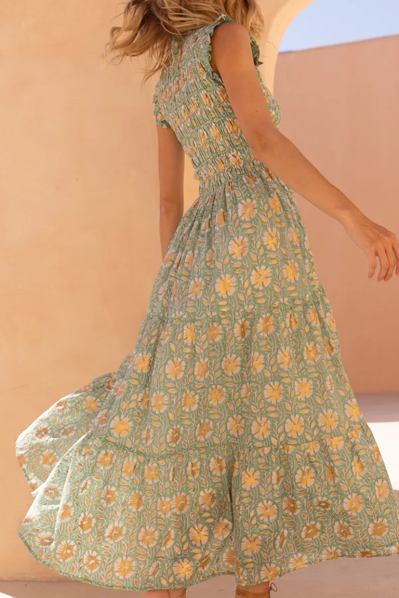 Sleeveless Smocked Maxi- Mughal Green