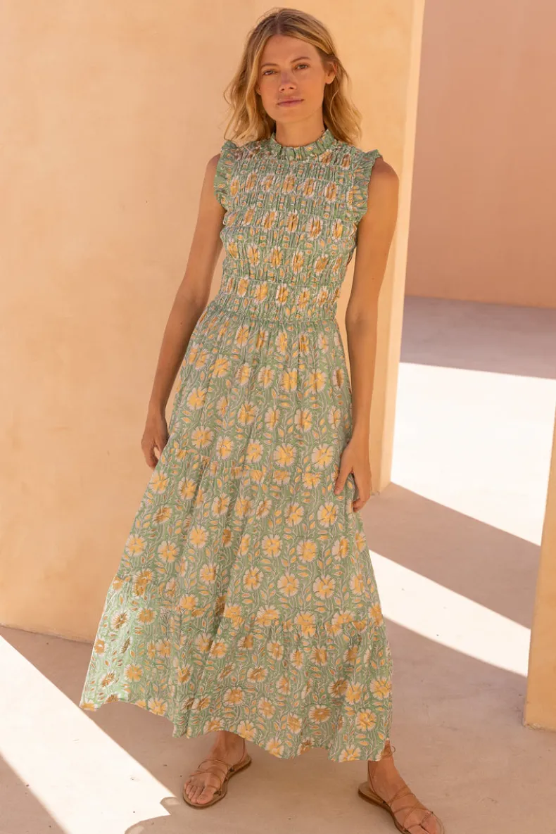 Sleeveless Smocked Maxi- Mughal Green