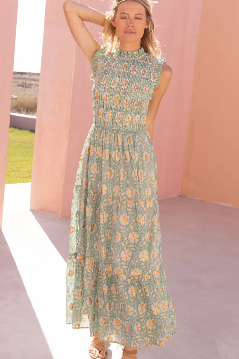 Sleeveless Smocked Maxi- Mughal Green