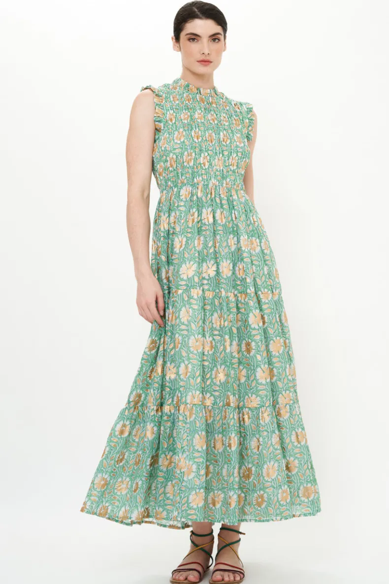 Sleeveless Smocked Maxi- Mughal Green