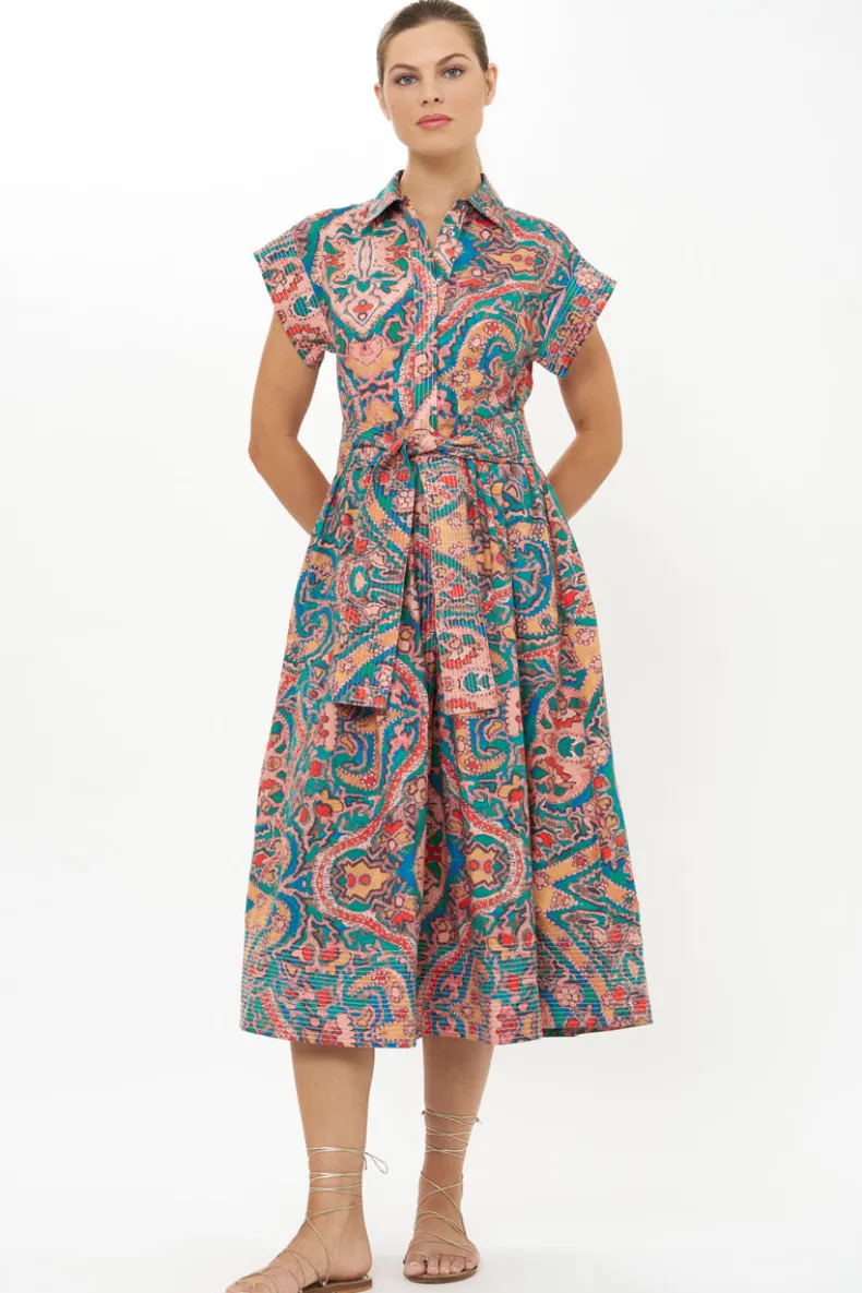 Belted Shirt Dress- Persia Aqua