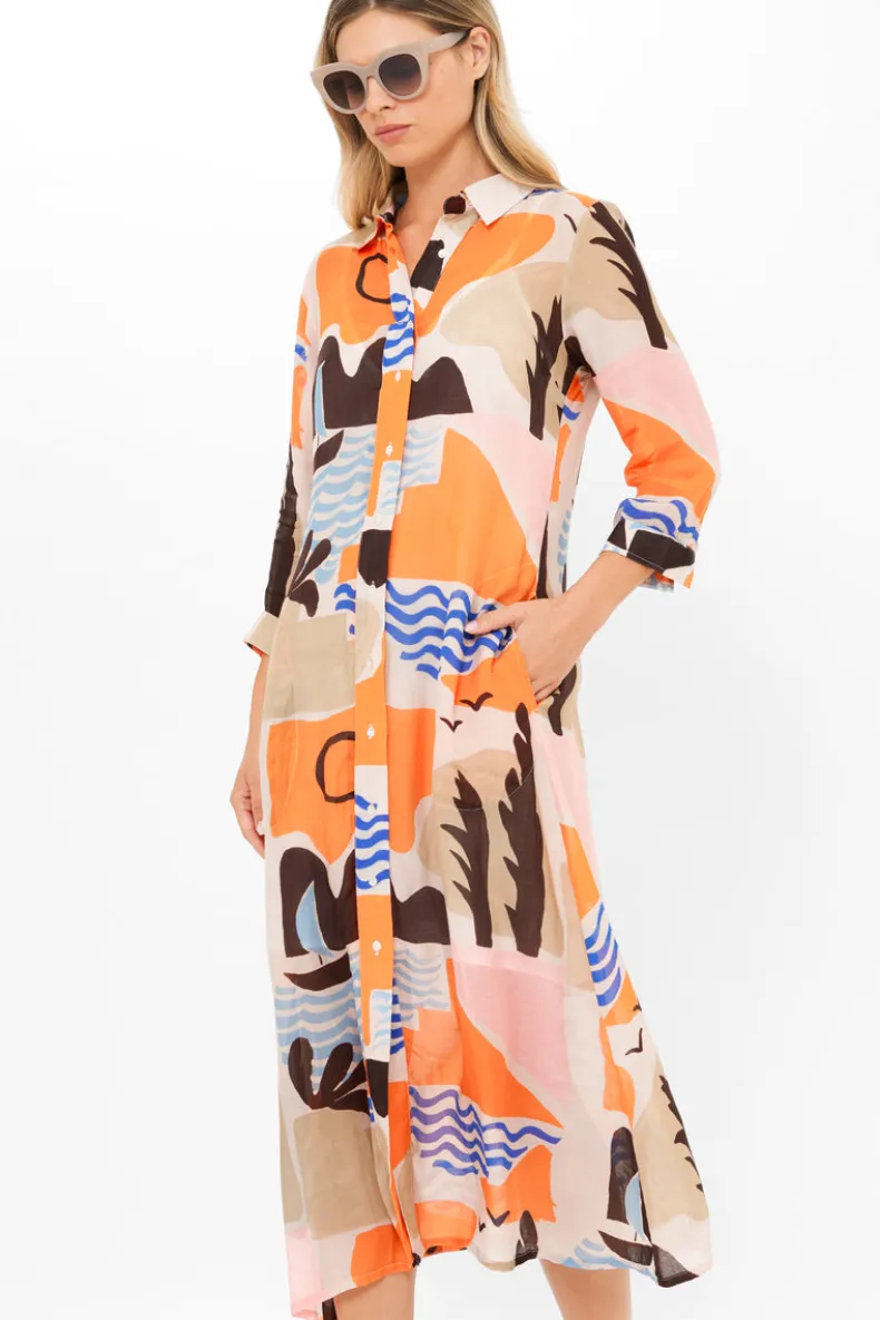 Shirt Dress Midi- Riviera Orange