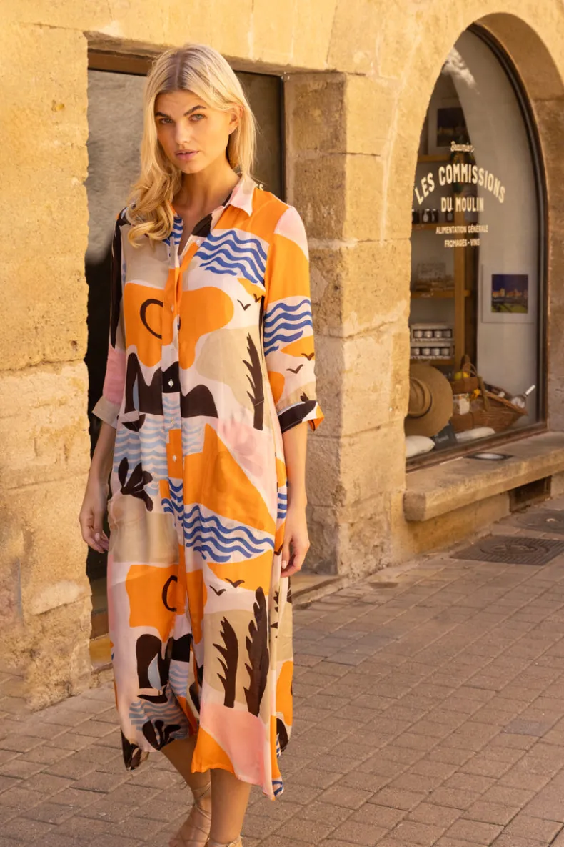 Shirt Dress Midi- Riviera Orange