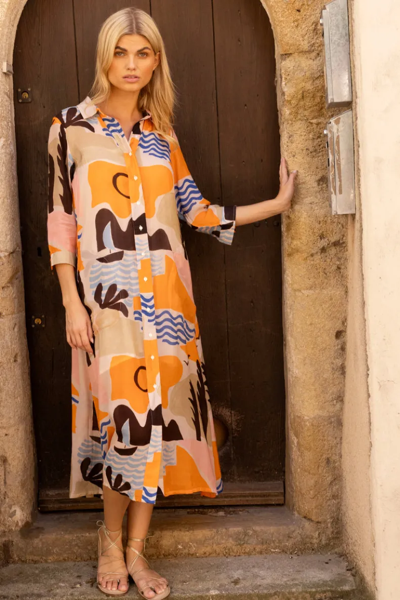 Shirt Dress Midi- Riviera Orange