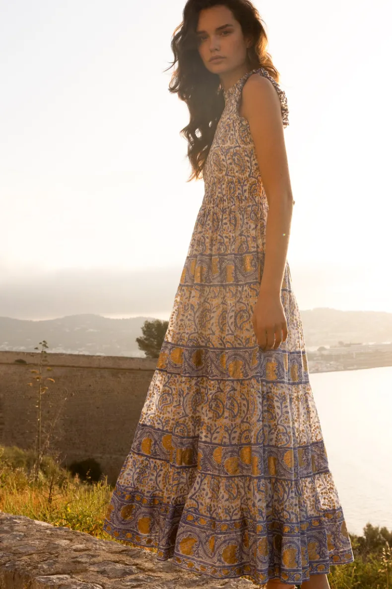 Sleeveless Smocked Maxi- Marseille Blue