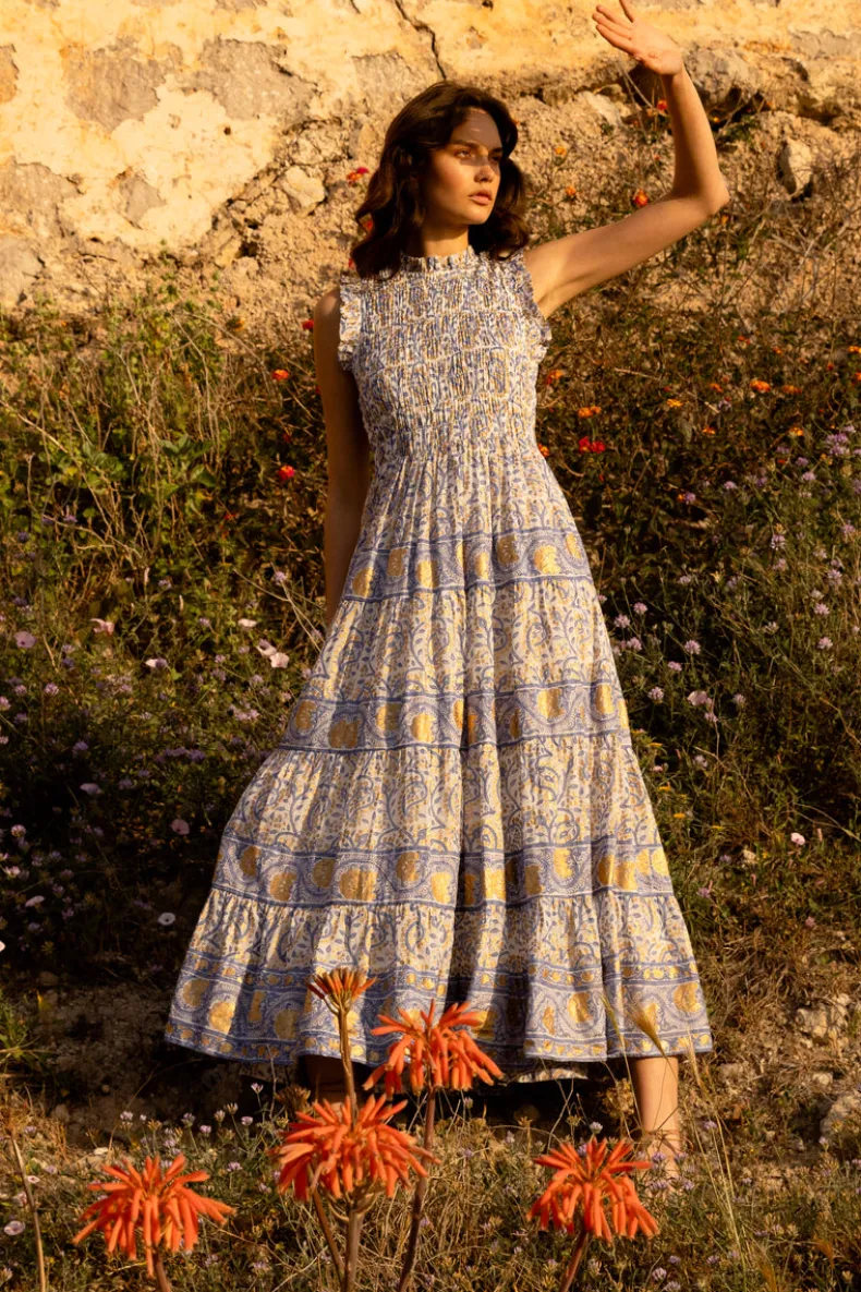 Sleeveless Smocked Maxi- Marseille Blue