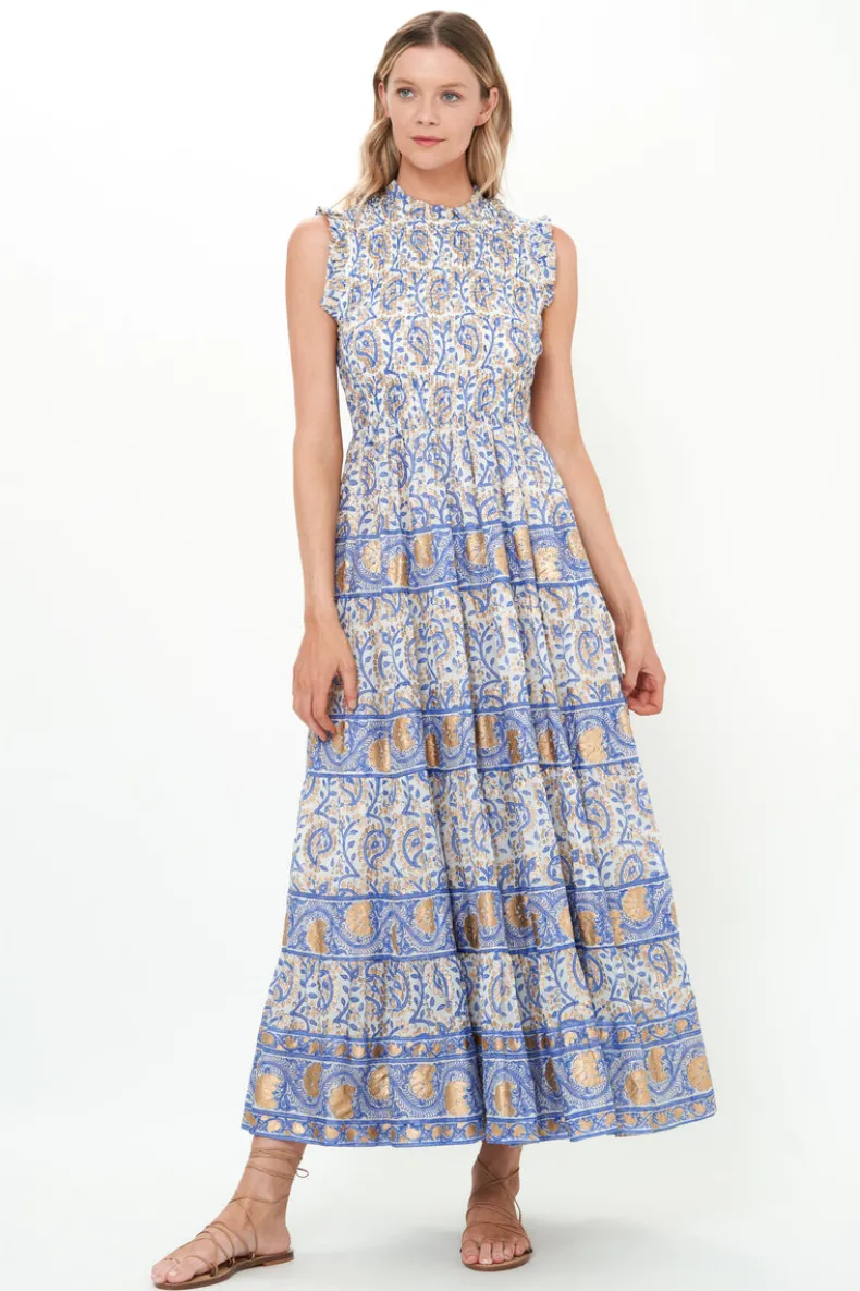 Sleeveless Smocked Maxi- Marseille Blue